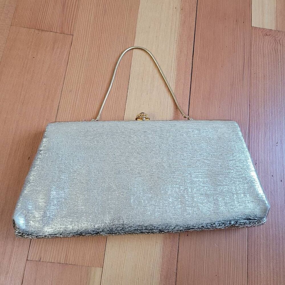 Vintage gold shimmer clutch purse jewel clasp detail old money richcore formal l